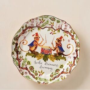 Anthropologie Inslee Fariss 12 Days Of Christmas Dessert Plate New Drummer New